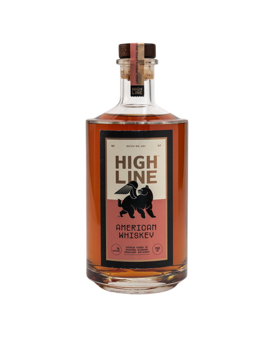 Bottle of High Line American Whiskey on a white background