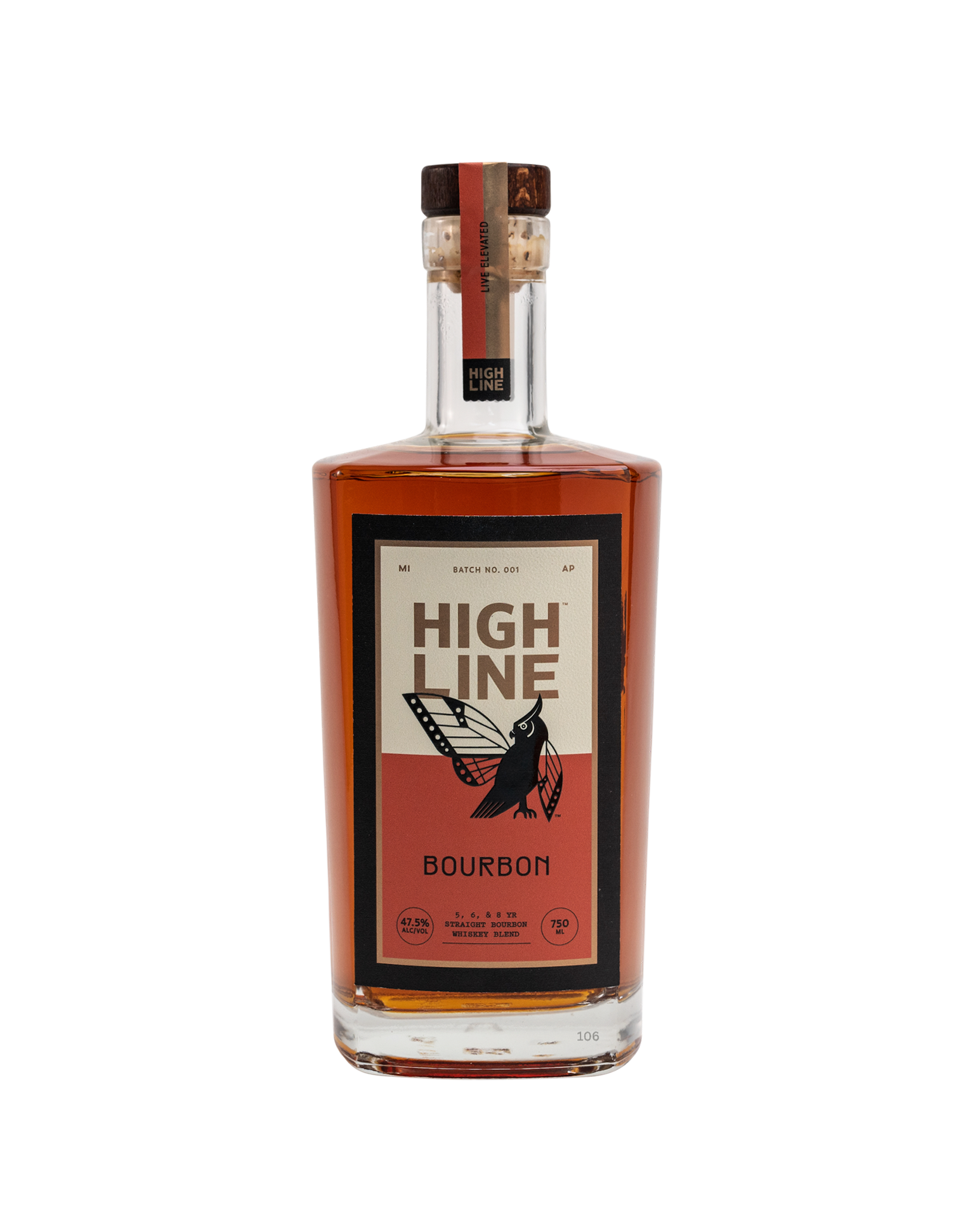 Bottle of High Line Bourbon on a white background