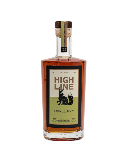 Bottle of High Line Triple Rye on a white background