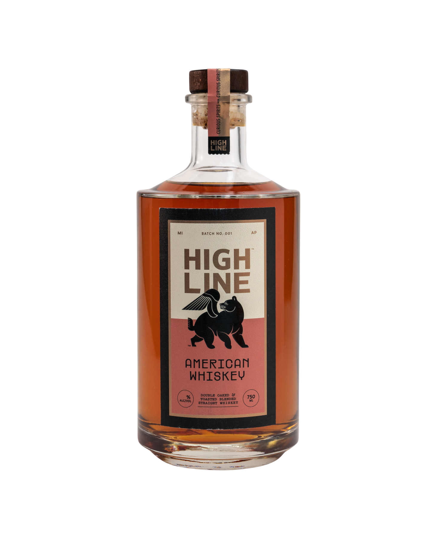 Bottle of High Line American Whiskey on a white background