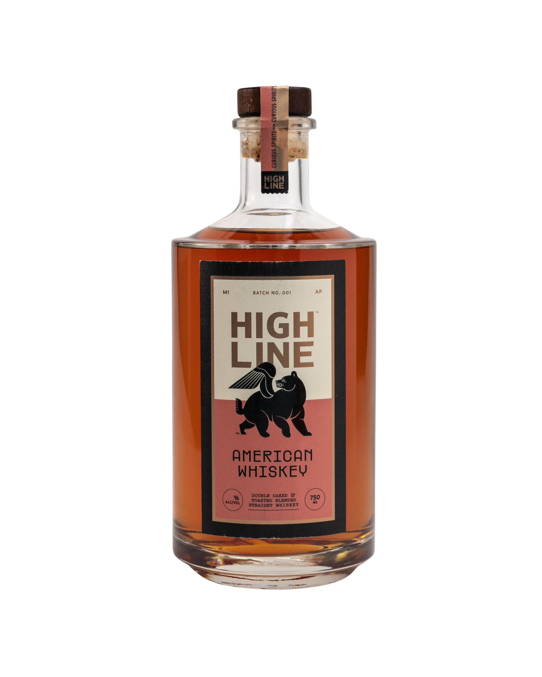 Bottle of High Line American Whiskey on a white background