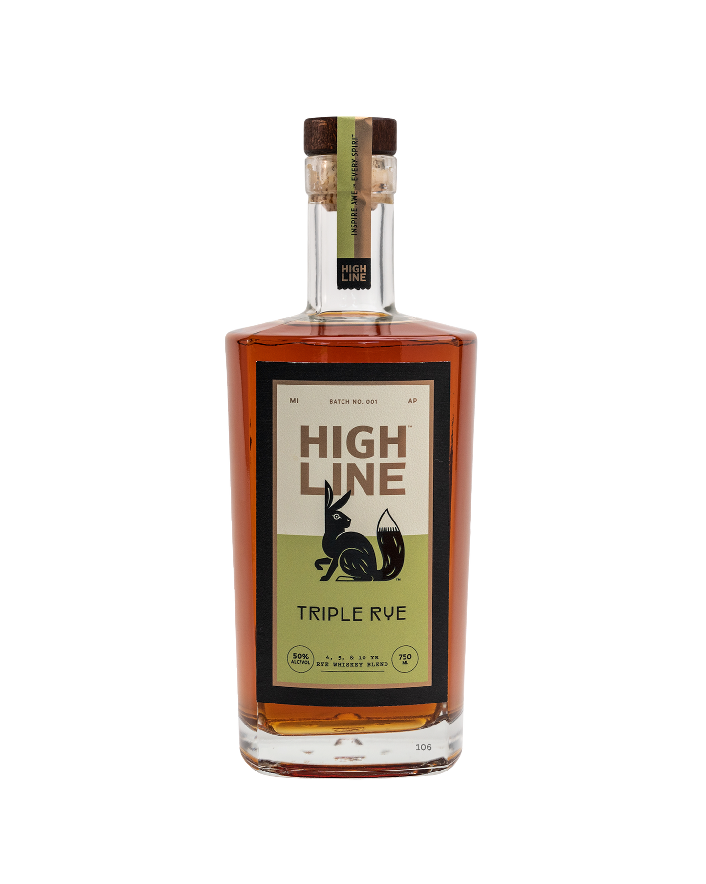 Bottle of High Line Triple Rye on a white background