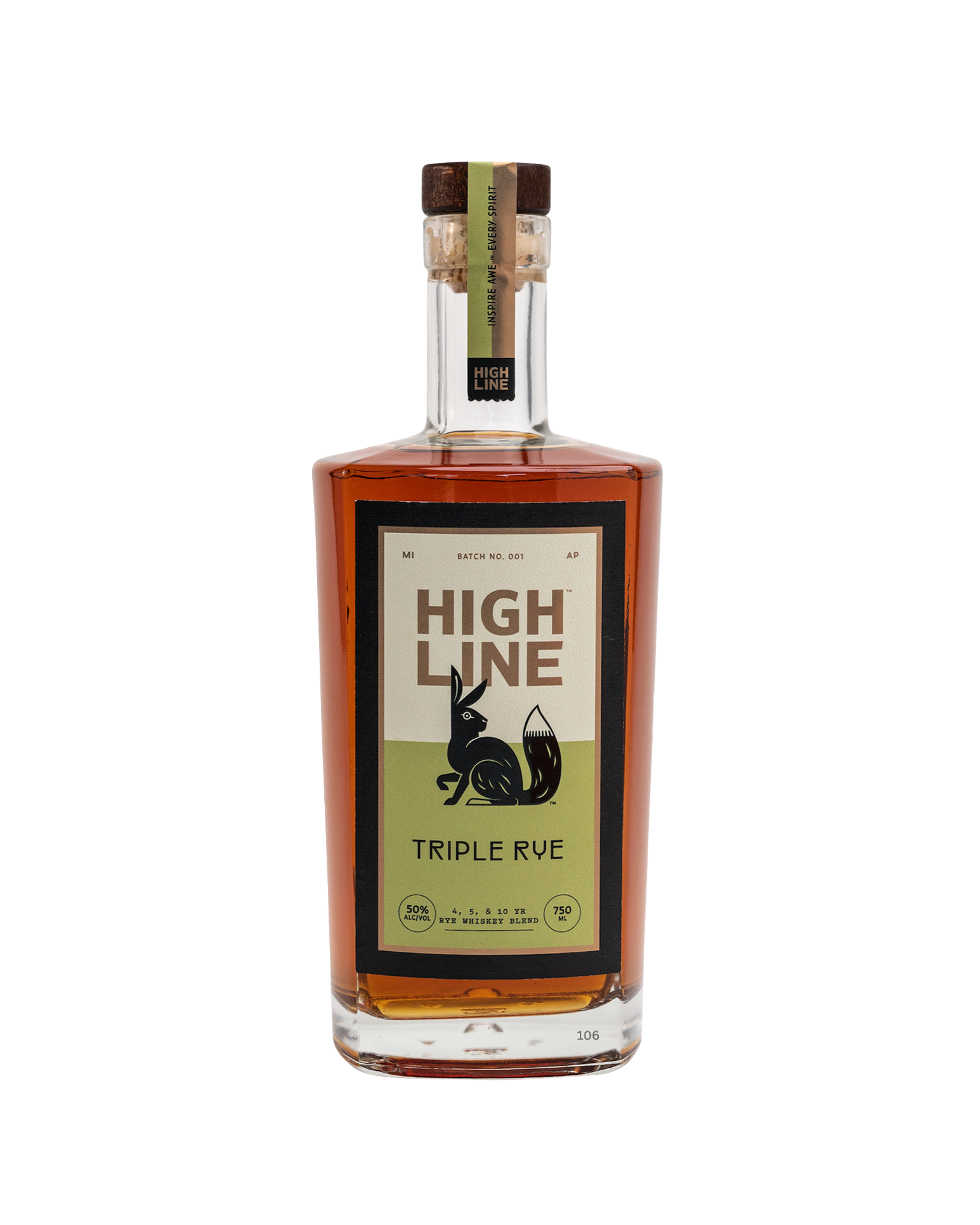 Bottle of High Line Triple Rye on a white background